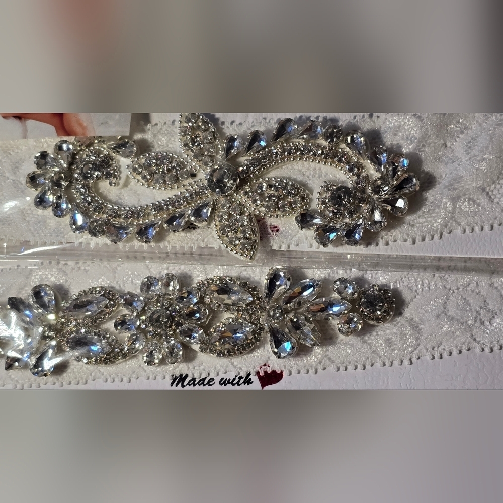 NEW! BRIDAL GARTER SET Rhinestones Stretch Lace 2 Piece